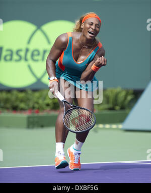 Key Biscayne, Florida, USA. 22nd Mar, 2014. World number one SERENA WILLIAMS celebrates defeating C. Garcia (FRA) 6-4, 4-6, 6-4 during their 3rd round match at the 2014 Sony Open Tennis Tournament. © Andrew Patron/ZUMAPRESS.com/Alamy Live News Stock Photo