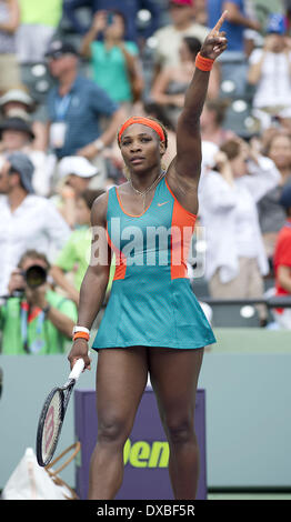 Key Biscayne, Florida, USA. 22nd Mar, 2014. SERENA WILLIAMS (USA) sends notice to the entire WTA she is #1. Williams defeated C. Garcia (FRA) 6-4, 4-6, 6-4 during their 3rd round match at the 2014 Sony Open Tennis Tournament. © Andrew Patron/ZUMAPRESS.com/Alamy Live News Stock Photo
