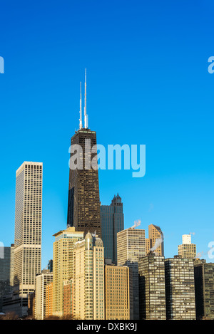 Vertical view of skyscrapers in downtown Chicago Stock Photo