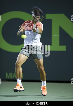 Miami, Florida, USA. 22nd Mar, 2014. Key Biscayne - March 22: RAFAEL NADAL (ESP) in action here defeats Lleyton Hewitt(AUS) 61, 63 during their 2nd round match at the 2014 Sony Open Tennis tournament. (Photos by Andrew Patron) © Andrew Patron/ZUMAPRESS.com/Alamy Live News Stock Photo