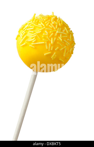 Yellow cake pop isolated on white Stock Photo