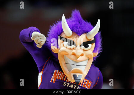 Knoxville, TN, USA. 22nd Mar, 2014. Northwestern State Lady Demons mascot in the first half of an NCAA college basketball game against the Tennessee Lady Volunteers Saturday, March 22, 2014, in Knoxville, Tenn. (Cal Sport Media/Wade Payne) © csm/Alamy Live News Stock Photo