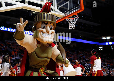 Knoxville, TN, USA. 22nd Mar, 2014. The USC Trojans mascot before the first half of an NCAA college basketball game against the Northwestern State Lady Demons Saturday, March 22, 2014, in Knoxville, Tenn. (Cal Sport Media/Wade Payne) © csm/Alamy Live News Stock Photo