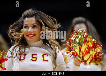 Knoxville, TN, USA. 22nd Mar, 2014. USC Trojans cheerleaders perform in the first half of an NCAA college basketball game against the St. John's Red Storm Saturday, March 22, 2014, in Knoxville, Tenn. (Cal Sport Media/Wade Payne) © csm/Alamy Live News Stock Photo
