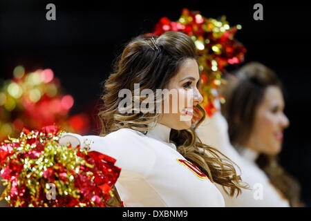 Knoxville, TN, USA. 22nd Mar, 2014. USC Trojans cheerleaders perform in the first half of an NCAA college basketball game against the St. John's Red Storm Saturday, March 22, 2014, in Knoxville, Tenn. (Cal Sport Media/Wade Payne) © csm/Alamy Live News Stock Photo