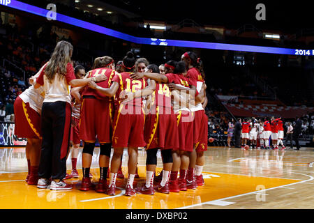 Knoxville, TN, USA. 22nd Mar, 2014. The USC Trojans team gathers before an NCAA college basketball game against the St. John's Red Storm Saturday, March 22, 2014, in Knoxville, Tenn. (Cal Sport Media/Wade Payne) © csm/Alamy Live News Stock Photo