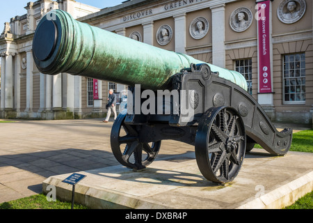 Old historic cannon outside Discover Greenwich Visitor Centre - London SE10 Stock Photo
