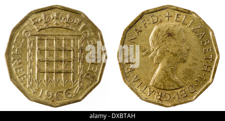 Old British three pence coin Stock Photo