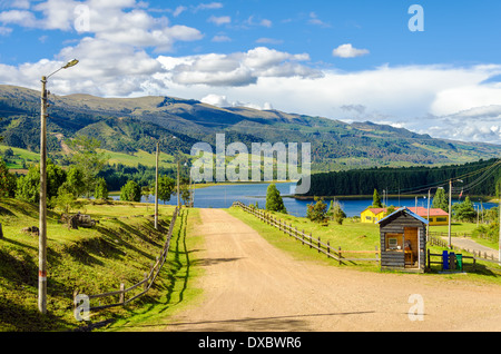 Dirt road leading to Neusa lake in Cundinamarca, Colombia Stock Photo