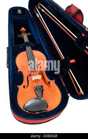 Stentor violin in protective case, complete with two bows Stock Photo