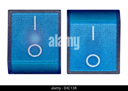 Blue power switch on/off, isolated on white background, with clipping path Stock Photo