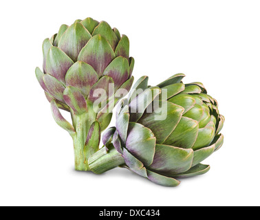 Ripe green artichokes isolated on white background Stock Photo