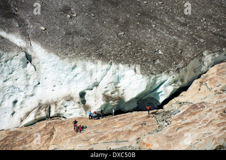 People at Aletsch Glacier, Valais, Swiss Alps, Switzerland, Europe Stock Photo