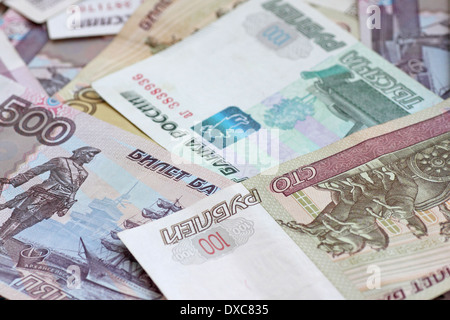 close up of heap of Russian Federation banknotes Stock Photo