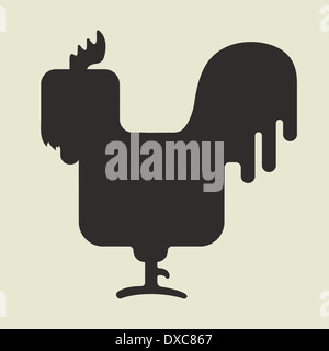 Silhouette of cute square shaped rooster with crest Stock Photo
