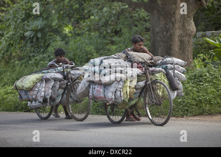 A tribal man carrying coals from village to town on bicycle. Munda tribe. Bariatu near Ranchi District Jharkhand, India Stock Photo