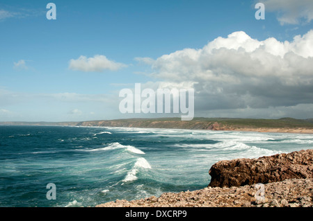 Waves and beach from the clifftop at Carrapateira Costa Vincentina Algarve Portugal Stock Photo