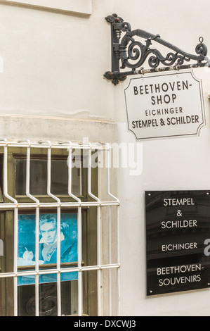 beethoven shop selling rubber stamps, signs and other beethoven souvenirs, vienna, austria Stock Photo