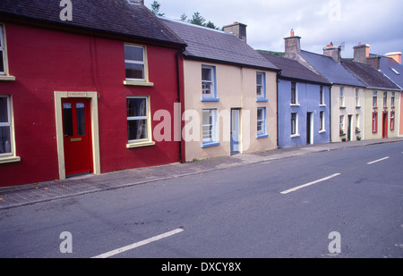 Colourful old terraced cottages in the fishing village of Union Hall, County Cork, Ireland Stock Photo