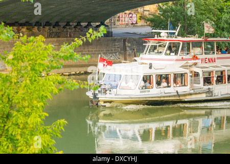 excursion ship on the danube canal, vienna, austria Stock Photo