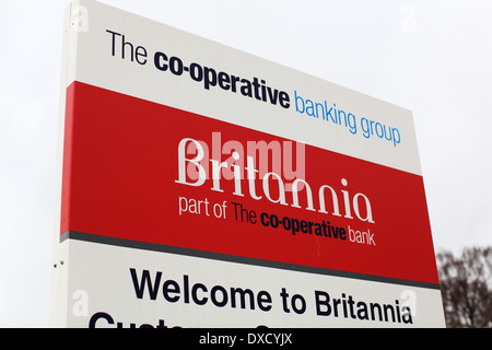Britannia Building Society and Co-operative bank signage at the headquarters in Leek, Staffordshire Stock Photo