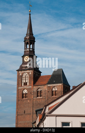 Tangermuende is a  town with old buildings in northeastern Germany at the bank of river Elbe. Here is St. Stephen's church. Stock Photo