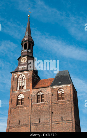 Tangermuende is a  town with old buildings in northeastern Germany at the bank of river Elbe. Here is St. Stephen's church. Stock Photo