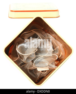 Tin Can with Fresh Gourmet Teas isolated over white Stock Photo