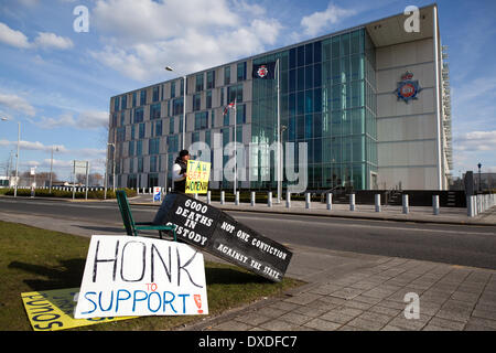 Greater Manchester Police T.A.U. TAU police; Justice4Grainger campaigner, Wesley Ahmed, wants Police charged with Murder.  A jury at Manchester Crown Court cleared three men of plotting a robbery when armed police swooped on their car parked up in Culcheth. The three men accused were David Totton, Joseph Travers and, Anthony Grainger, the Salford man shot dead by police during the incident. A firearms officer shot the unarmed father-of-two through a car windscreen when armed police surrounded his vehicle in a “pre-planned operation” in Cheshire on 3 March, 2012. Stock Photo