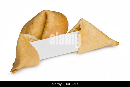 Chinese fortune cookie with blank paper strip for your own good luck message Stock Photo