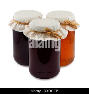 Traditional homemade Fruit Jam jars a popular fruit conserve often sold at state fairs and church bake sales Stock Photo