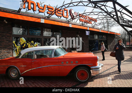 St.Petersburg, Russia. 24th Mar, 2014. In Pargolovo's settlement, near Petersburg, ''The museum of revolt of cars'' opened. 250 exhibits entered an exposition. These are characters of known movies - ''Iron Man'', ''Terminator'', ''Spiderman'', ''Strangers''. The sizes of robots made of automobile parts, reach 5 meters. Credit:  ZUMA Press, Inc./Alamy Live News Stock Photo