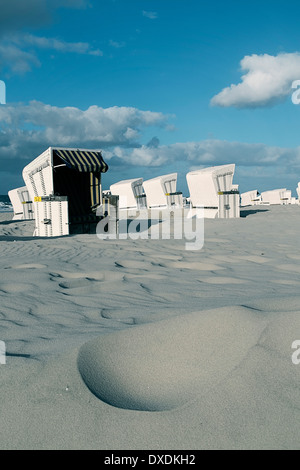 Beach Chairs on Beach, Wangerooge, East Frisian Islands, Lower Saxony, Germany Stock Photo