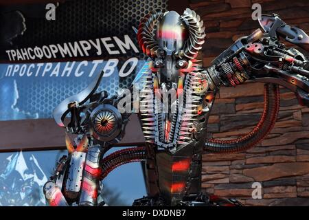 St.Petersburg, Russia. 24th Mar, 2014. In Pargolovo's settlement, near Petersburg, ''The museum of revolt of cars'' opened. 250 exhibits entered an exposition. These are characters of known movies - ''Iron Man'', ''Terminator'', ''Spiderman'', ''Strangers''. The sizes of robots made of automobile parts, reach 5 meters. Credit:  Andrey Pronin/ZUMAPRESS.com/Alamy Live News Stock Photo