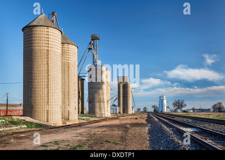 rural Colorado scenery - grain elevators and railroad tracks Stock Photo