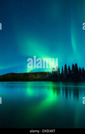 The Aurora Borealis (Northern Lights) over the Klondike River, Yukon Territories, Canada Stock Photo