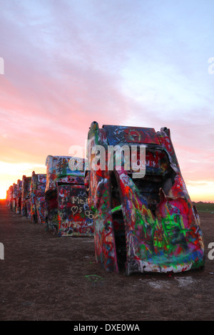 Art installation known as 'Cadillac Ranch' near Amarillo, Texas on Route 66. Stock Photo