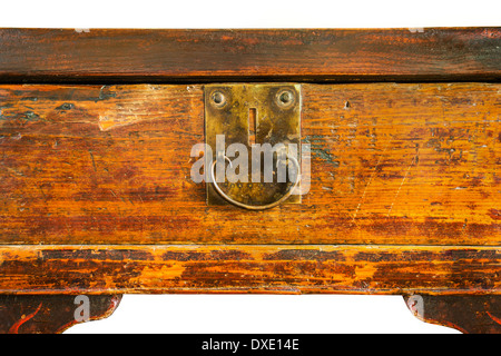 Antique wooden table isolated on white Stock Photo