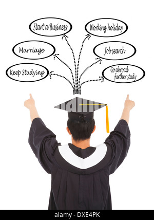 graduation man  select his future road over white background Stock Photo