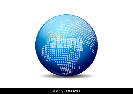 illustration of Glossy Earth Map Globe on dark blue glowing background ...
