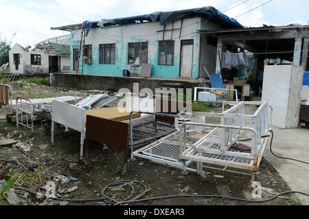 Destroyed buildings after the super typhoon Haiyan on the island leyte,10.03.2014.   Typhoon Haiyan tore through the eastern and central Philippines beginning 08 November 2013 flattening homes toppling power lines and knocking out communications. Photo: Frank May Stock Photo