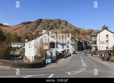 The Black Bull Inn hotel and Lakeland village centre in Lake District National Park. Coniston, Cumbria, England, UK, Britain Stock Photo