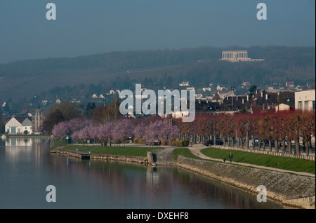 Chateau-Thierry, France. March 2014 View along the River marne in Chateau-Thierry, France, Stock Photo