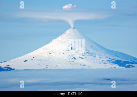 Cone of the Shishaldin Volcano with steam escaping on Unimak Island in the Alaska Maritime National Wildlife Refuge September 5, 2009 in the Aleutian Islands, Alaska. Stock Photo