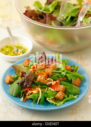 Celeriac salad with pine nuts. Recipe available. Stock Photo