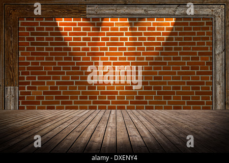 Room interior vintage with brick wall and wood floor. Stock Photo