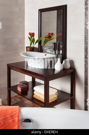 detail of a modern bathroom with tub and sink Stock Photo