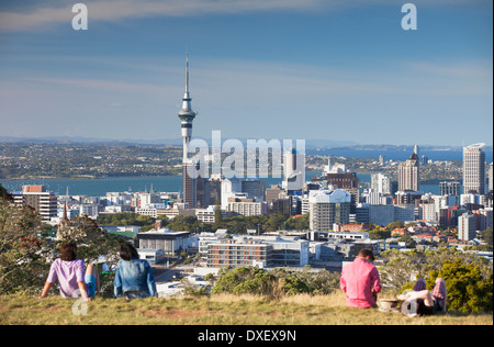 People enjoying view of Auckland from Mount Eden, Auckland, North Island, New Zealand Stock Photo