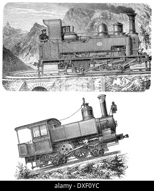 Historic illustration, steep grade railway, rack railway ,19th century, Stock Photo