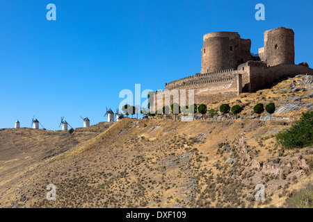 Consuegra Castle and windmills in the La Mancha region of central Spain. Stock Photo